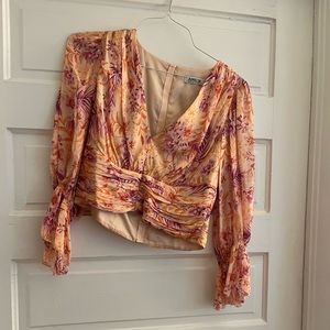 Amur Gitana Silk Ruched Floral Top